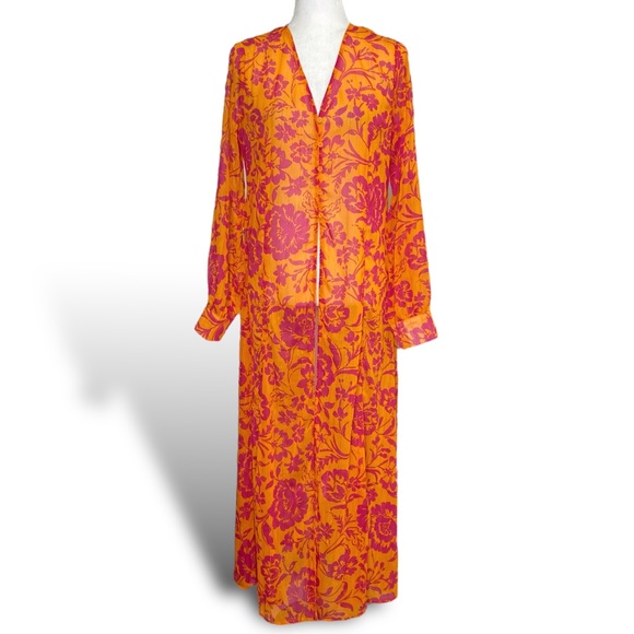 Pink Lily X Natalie Kennedy Meet Me in Turks Floral Maxi Duster Beach Swim Cover - Picture 4 of 15